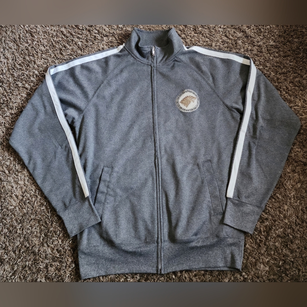 Game Of Thrones HBO House Stark Grey Zip Up Polyester Track Jacket Men's M